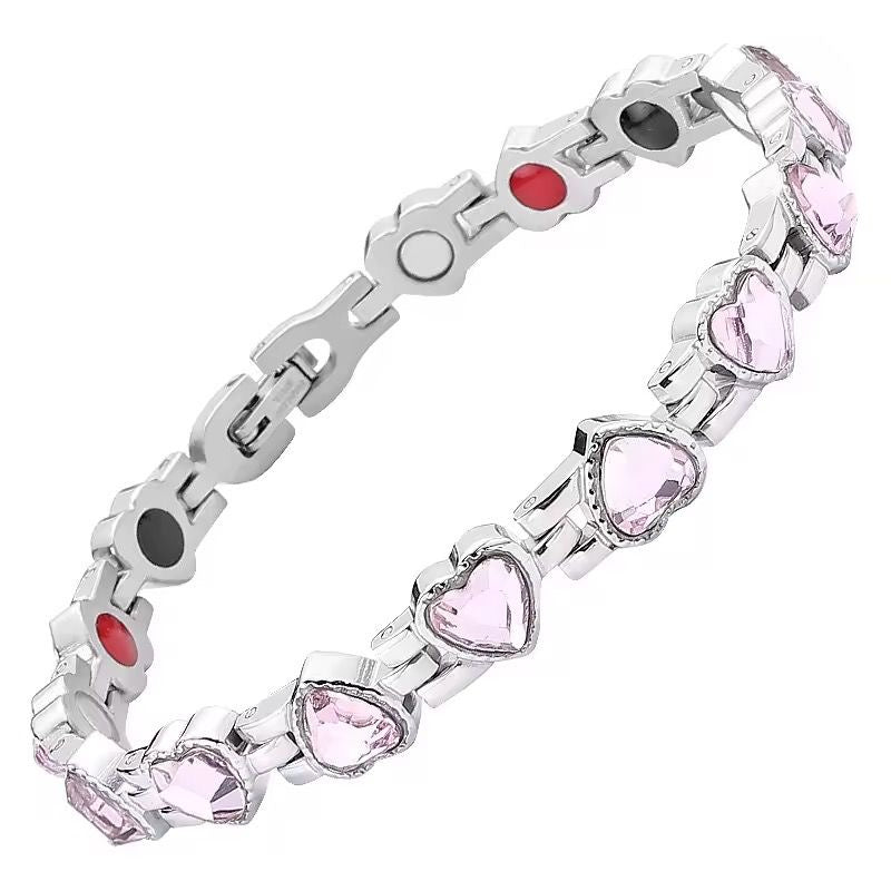 Crystal Heart Stone Bracelets 1X Pink HW