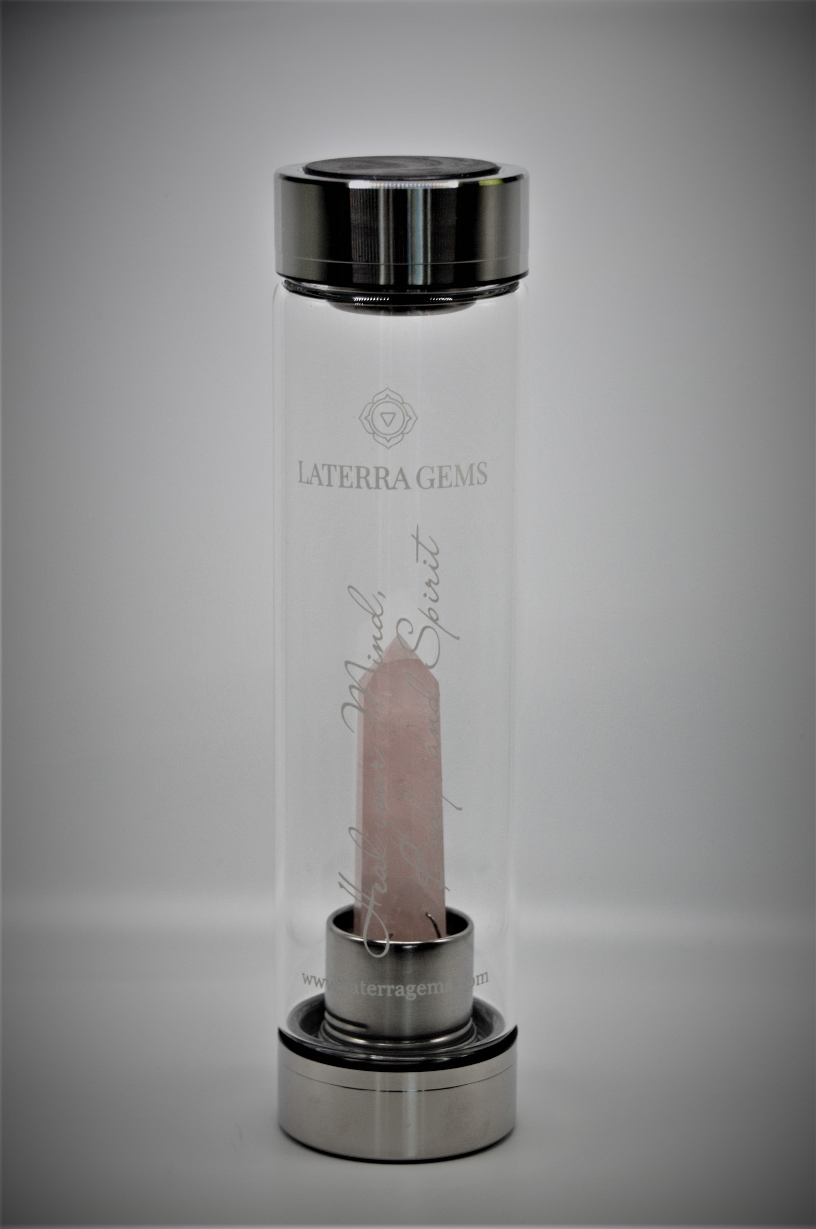 Rose Quartz Energy Glass Water Bottle 18.5 Oz