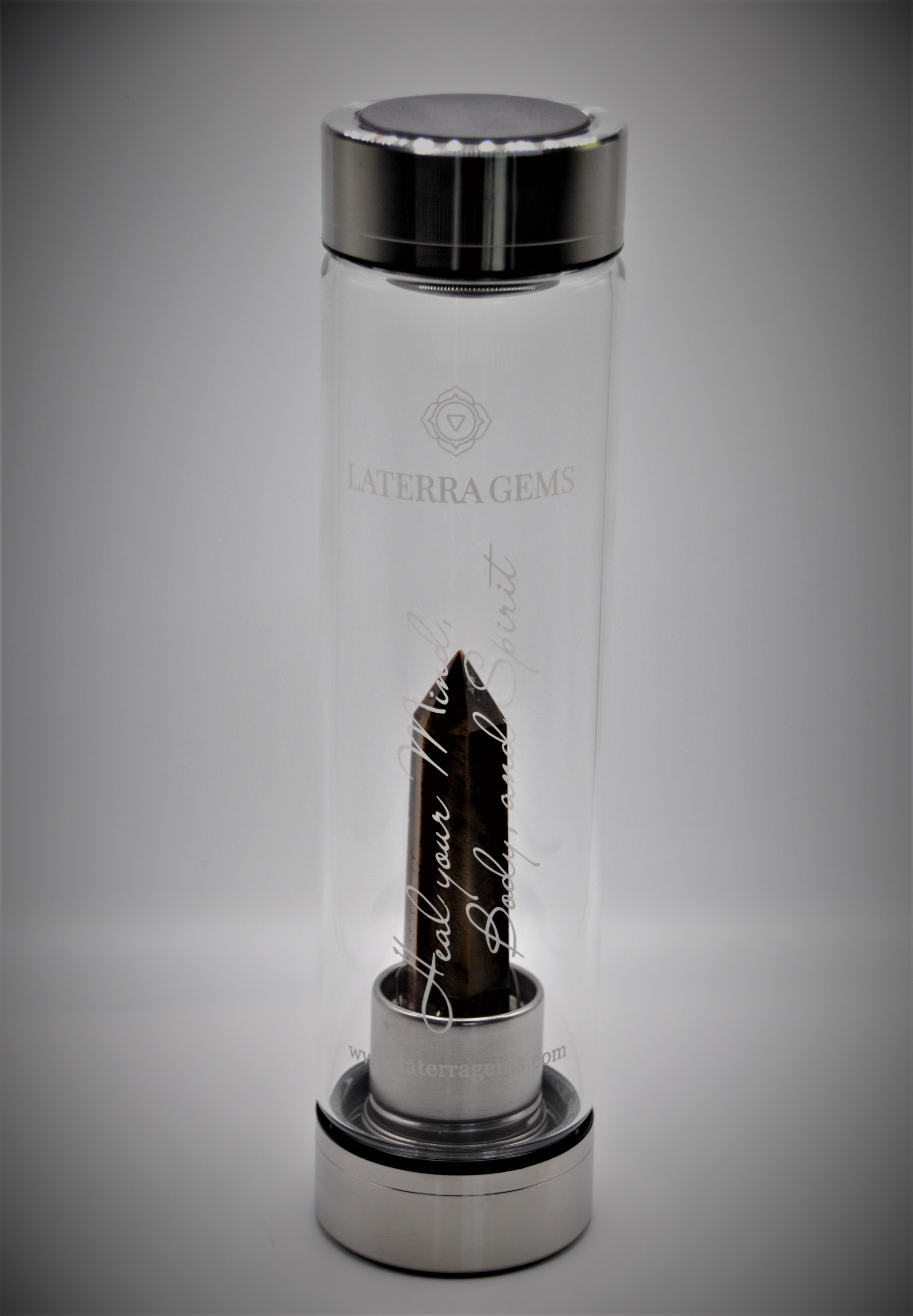 Tigers Eye Energy Glass Water Bottle 18.5 Oz